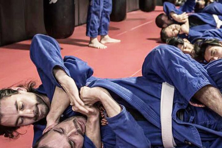 Brazilian Jiu Jitsu students training in blue gis at Chau Kaizen in Prospect, Adelaide