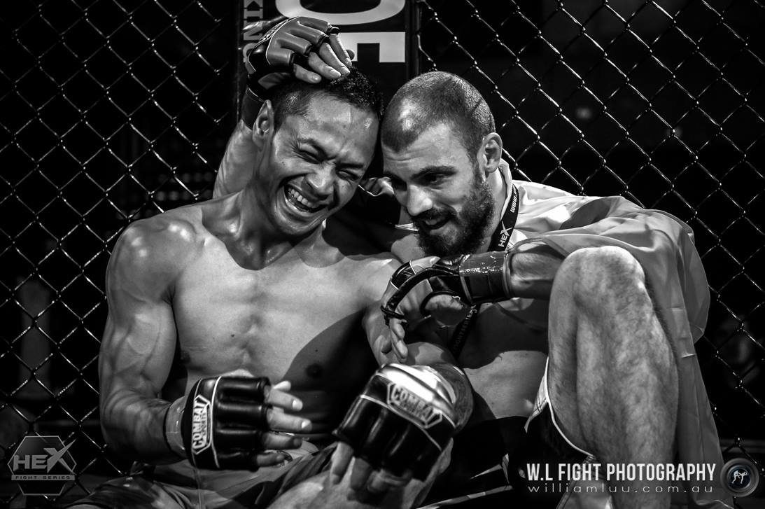 Suasday Chau in the cage after a bout at HEX Fight Series